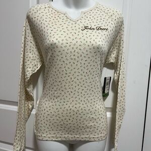 John Deere Cream Floral Long Sleeve Top